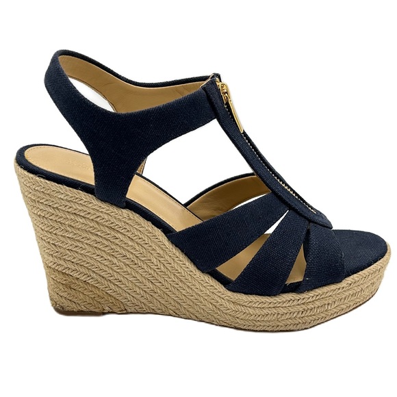 Michael Kors Womens Damita Espadrille Wedge Sandal Size 10M Navy Canvas Woven - Picture 1 of 10
